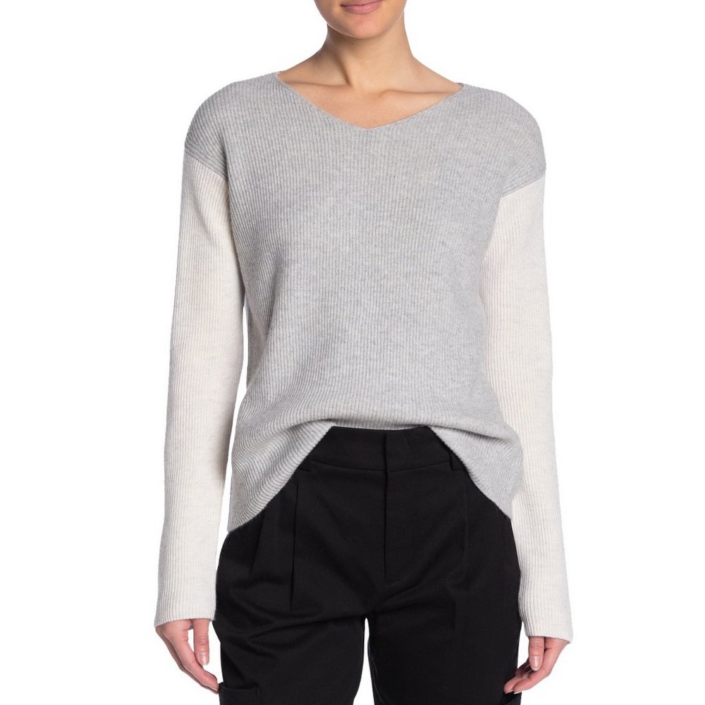 NWT VINCE V-Neck Colorblock Wool Cashmere Sweater, V-neck, Medium
